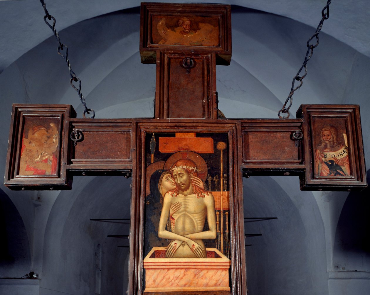 Deploration (Deponering) Anonymt tremaleri på baksiden av et kors. Varazze fra 1400-tallet, Cappella del Castello Invrea Italia av Unknown artist