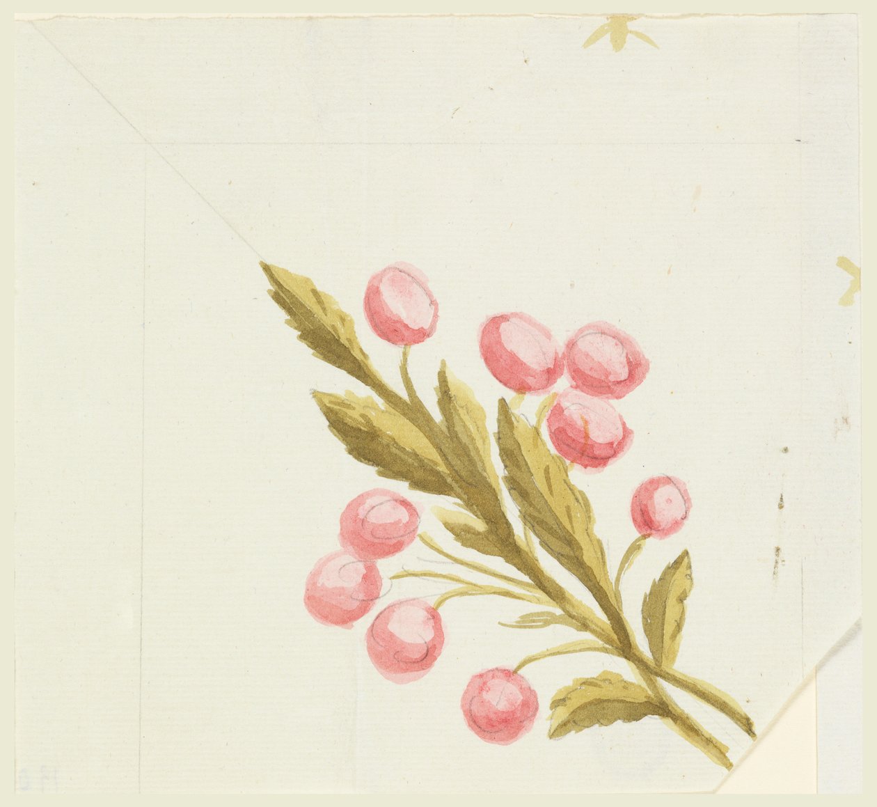 Design for hjørnemotiv for vevd eller brodert kant av Unknown artist