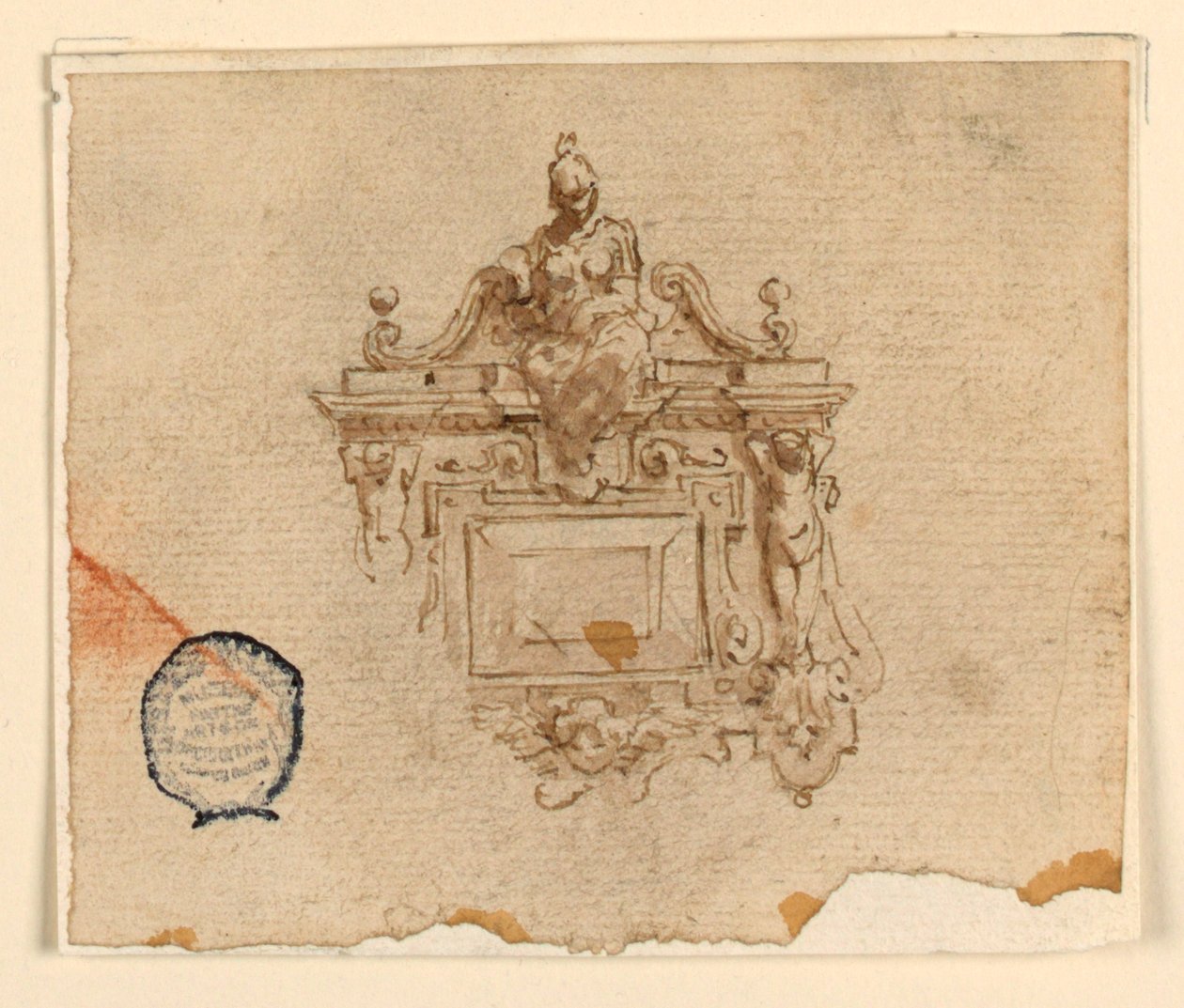 Design for anheng med kvinne i hjelm av Unknown artist