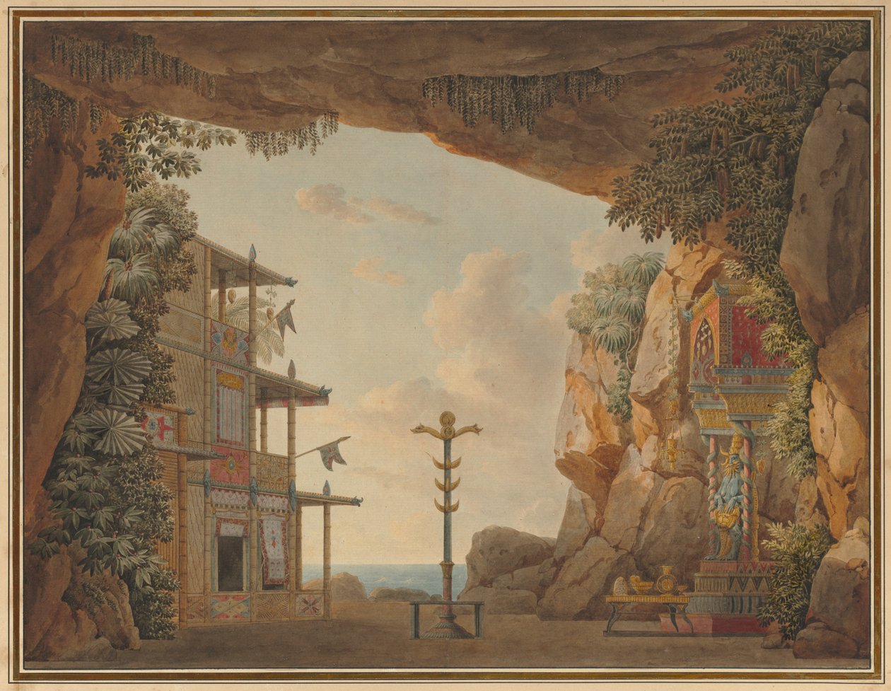 Design for scenesett for andre akt av Elisca eller innbyggeren på Madagaskar av Unknown artist
