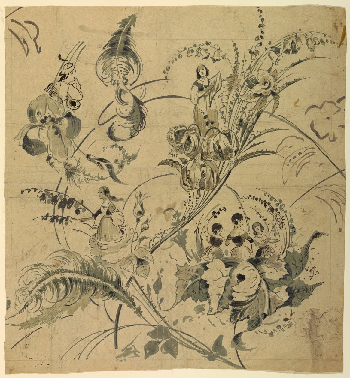 Design for tekstil eller tapet av Unknown artist