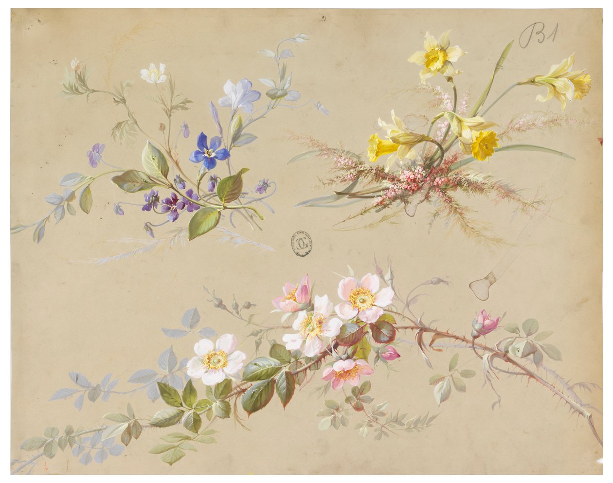 Design for tapet og tekstil: Blomster av Unknown artist