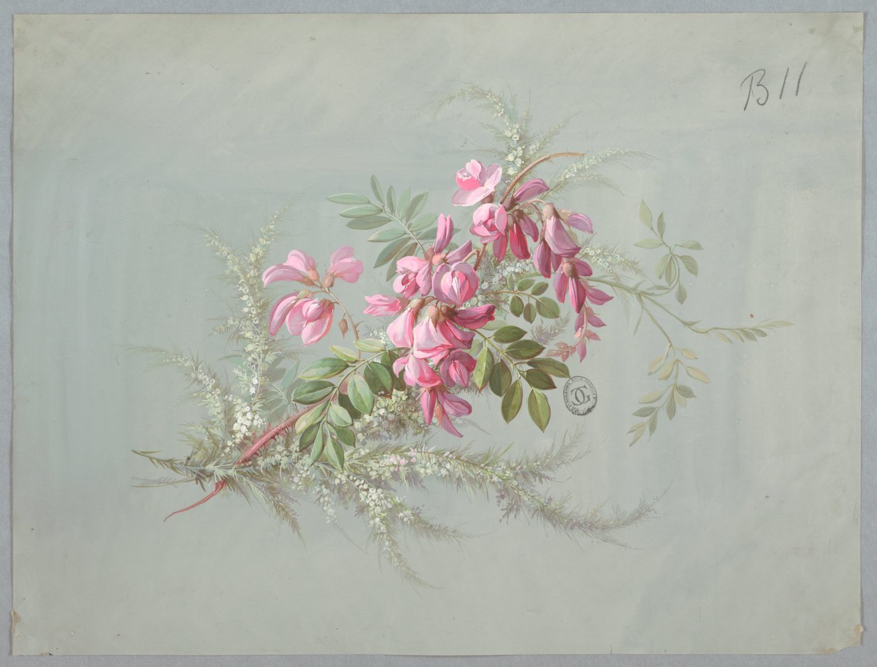 Design for tapet og tekstil: Blomster og fugler av Unknown artist