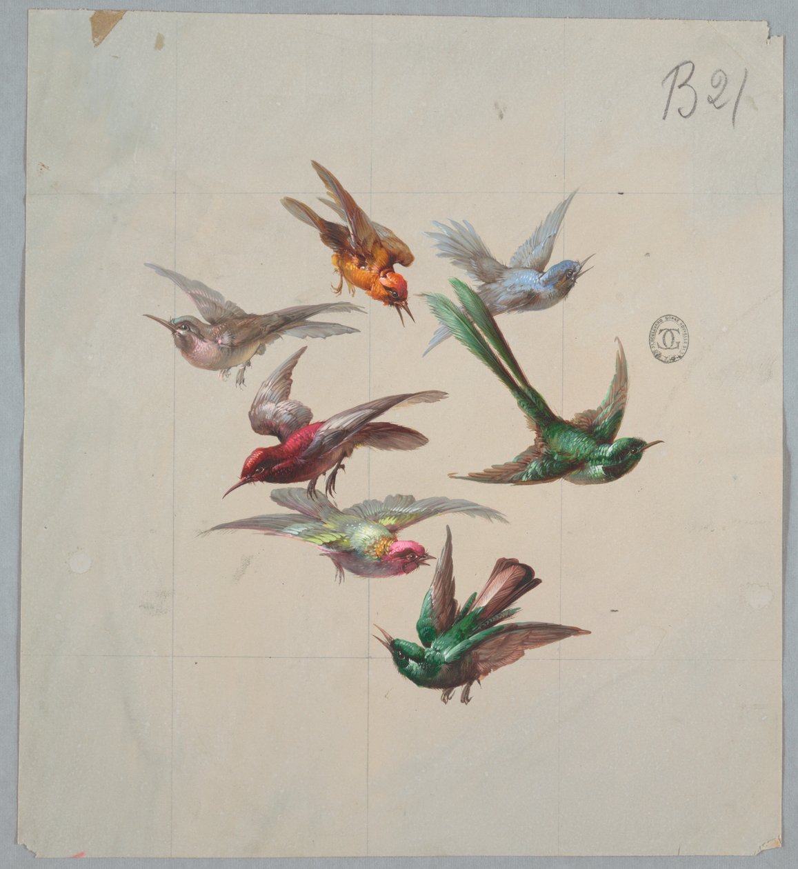 Design for tapet og tekstiler: Fugler av Unknown artist