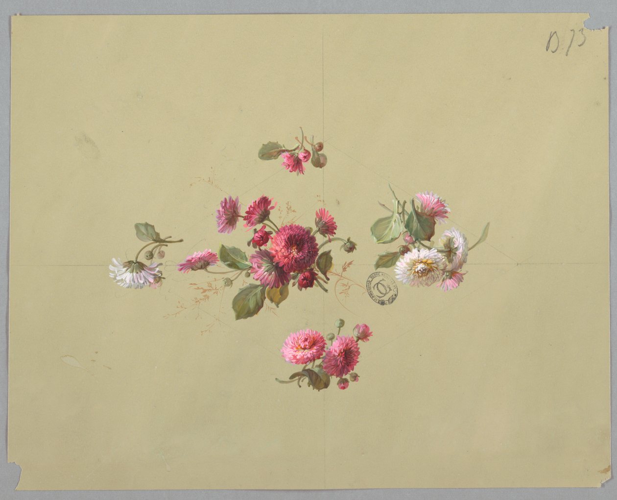 Design for tapet og tekstiler: Blomster av Unknown artist