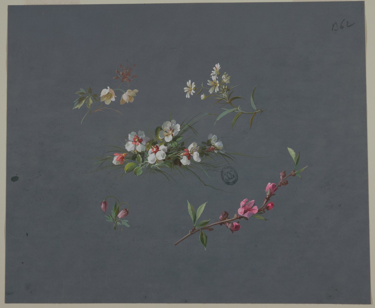Design for tapet og tekstiler: Blomster av Unknown artist