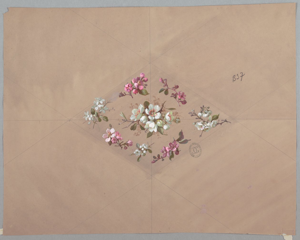 Design for tapet og tekstiler: Blomster av Unknown artist