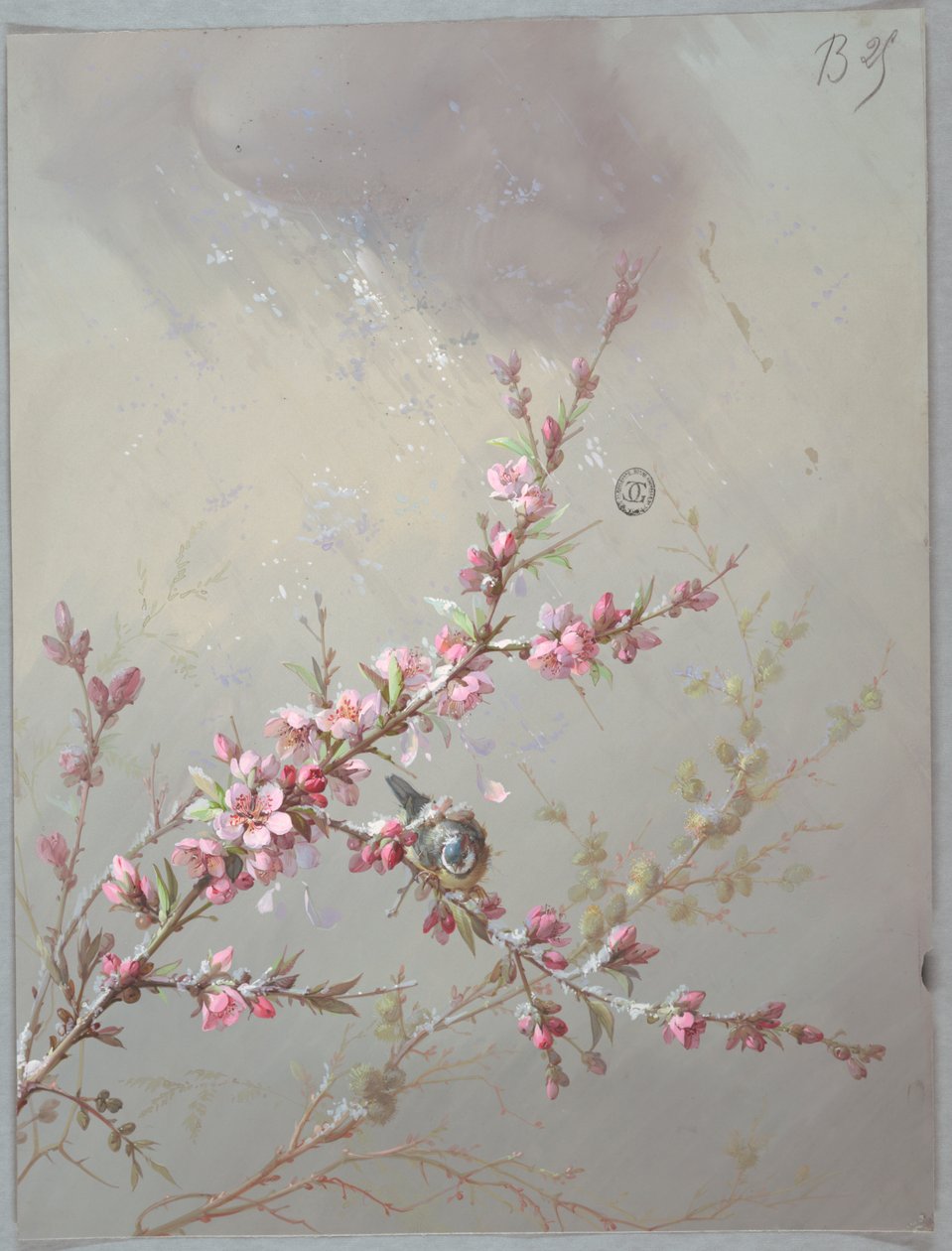 Design for tapet og tekstiler: Blomster og fugler av Unknown artist