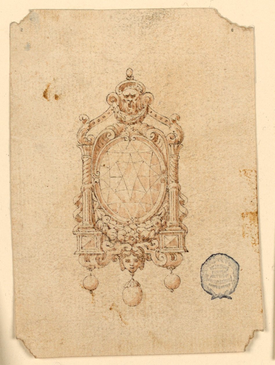 Design for en brosje med oval diamant av Unknown artist
