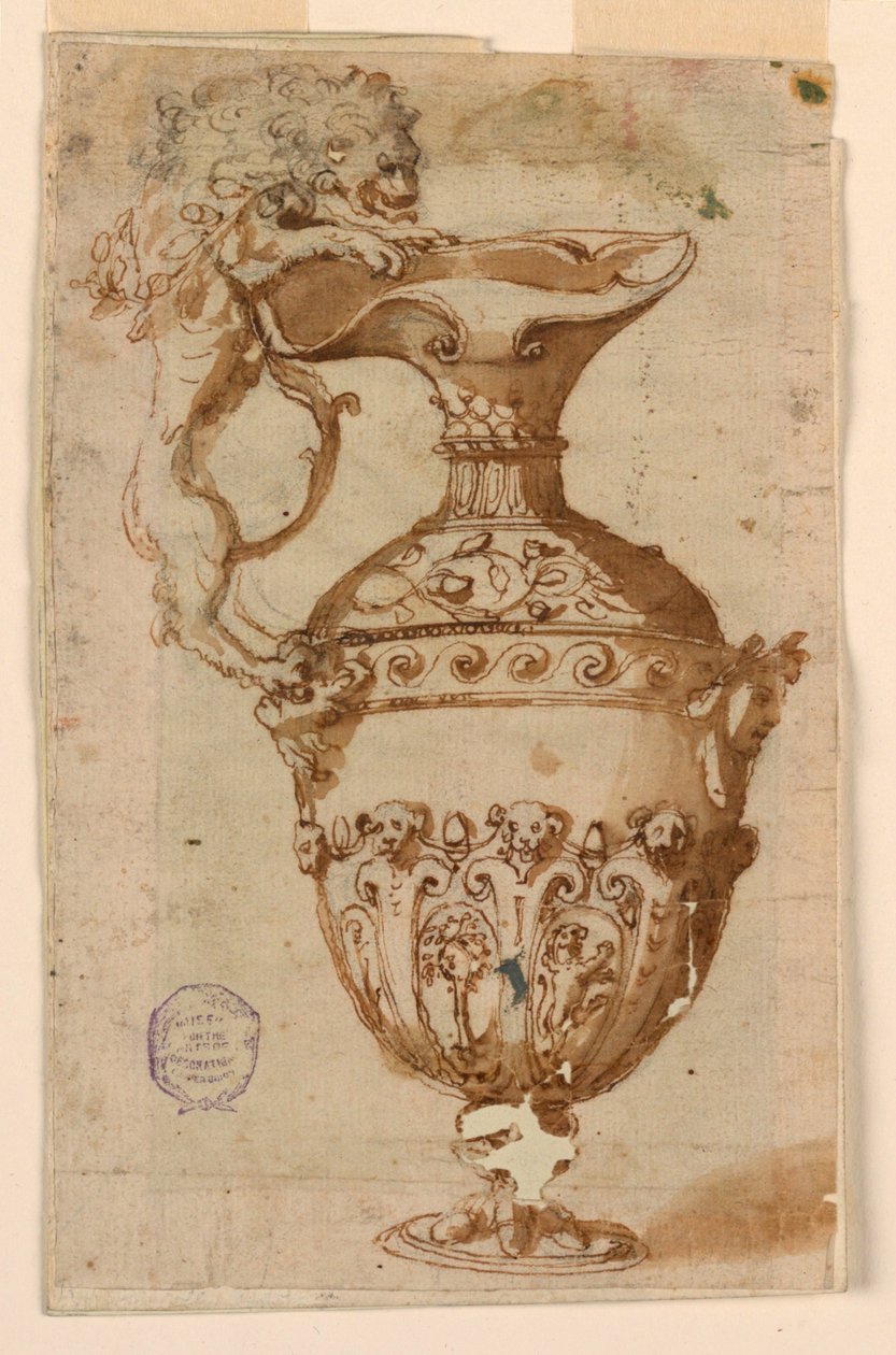 Design for en ær med håndtak i form av en løve av Unknown artist