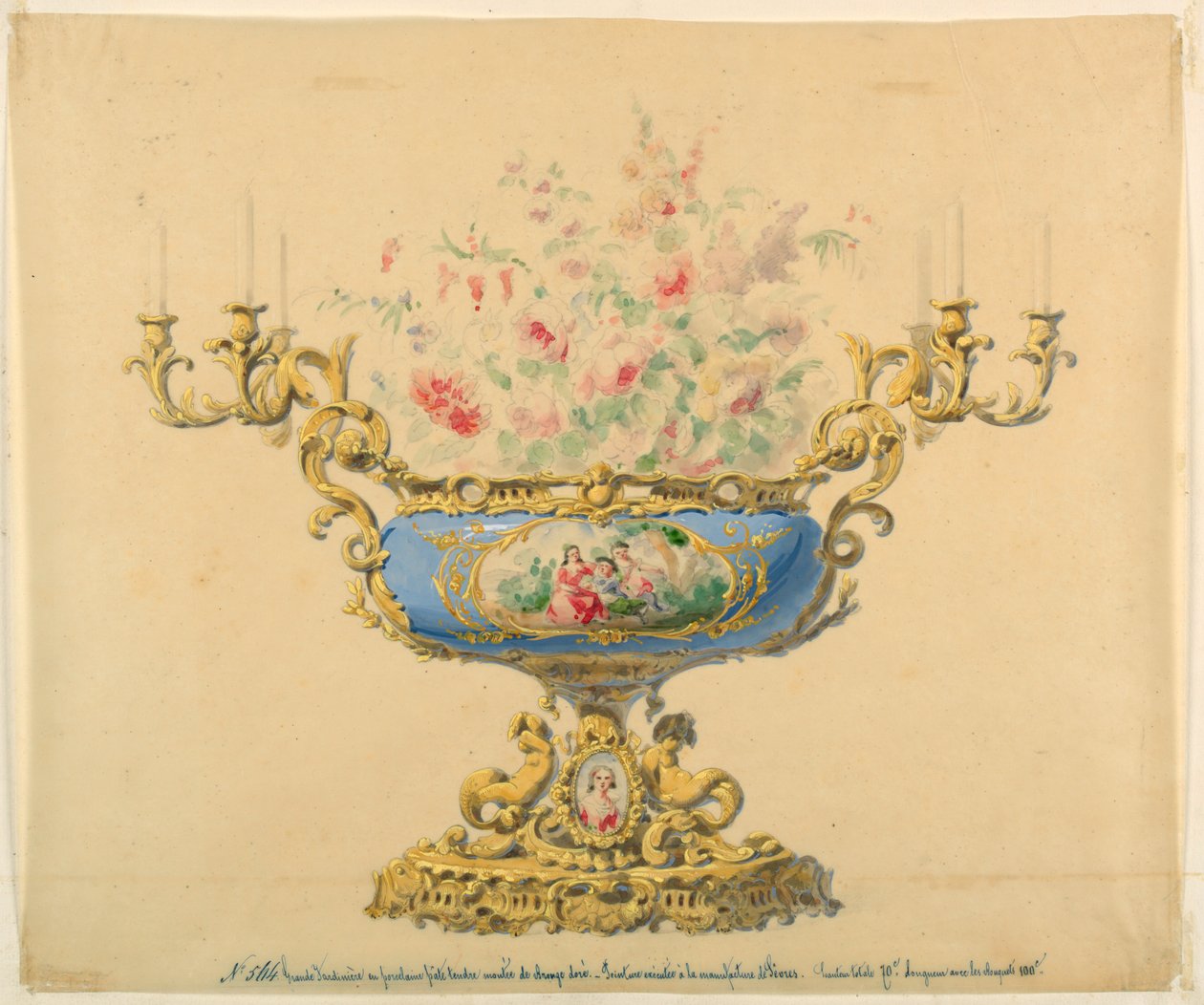 Design for en Jardiniere og Candelabrum av Unknown artist