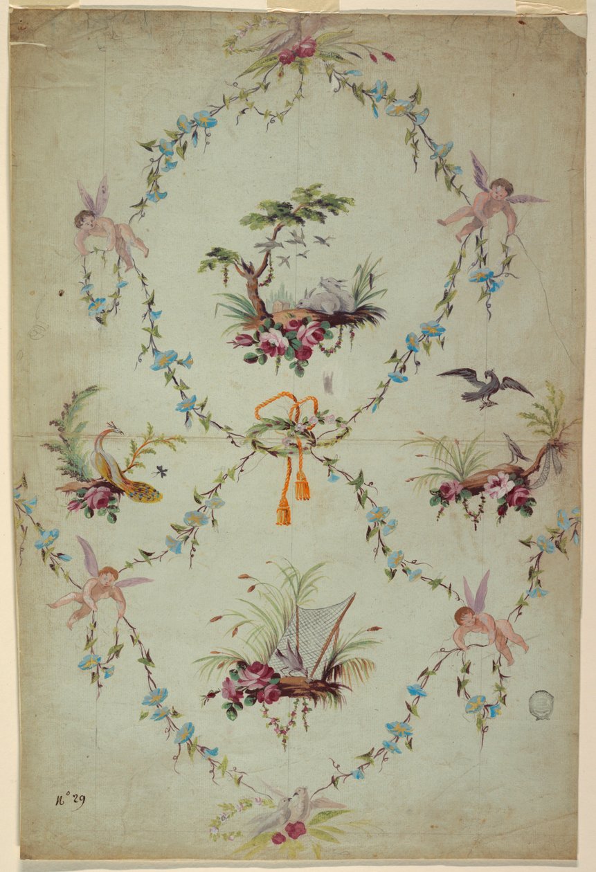 Design for en silkebrokade av Unknown artist