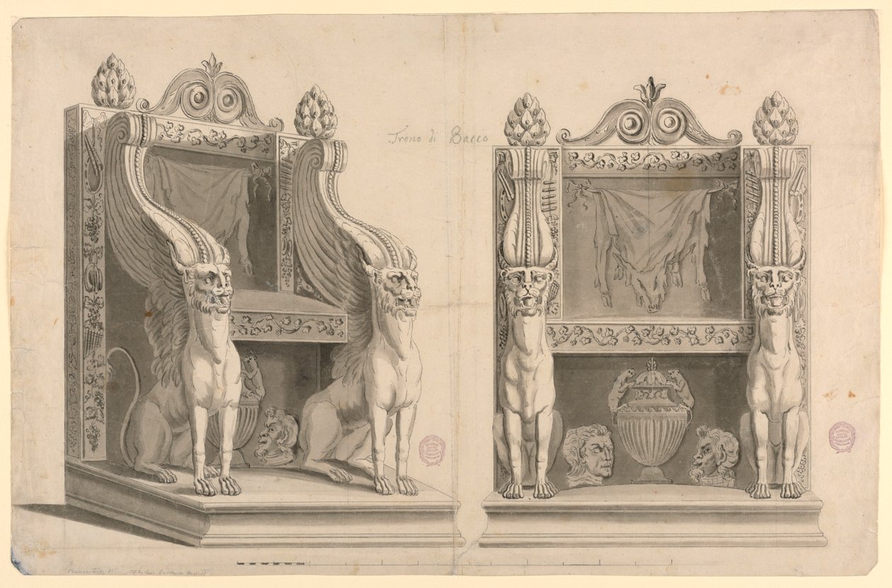 Design for en trone til presten av Bacchus, etter gammel marmor av Unknown artist
