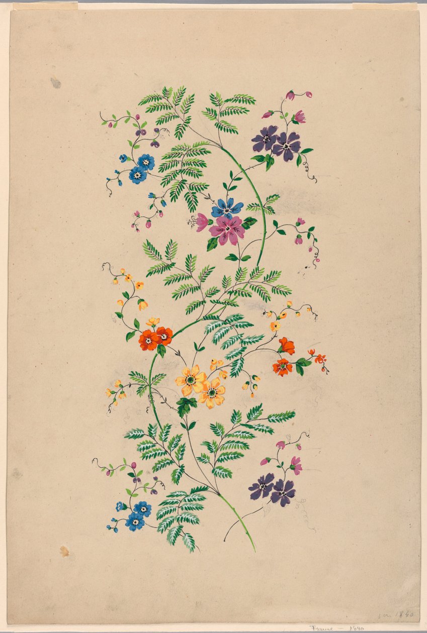 Design for en vertikal Rinceau for et vevd stoff av Unknown artist