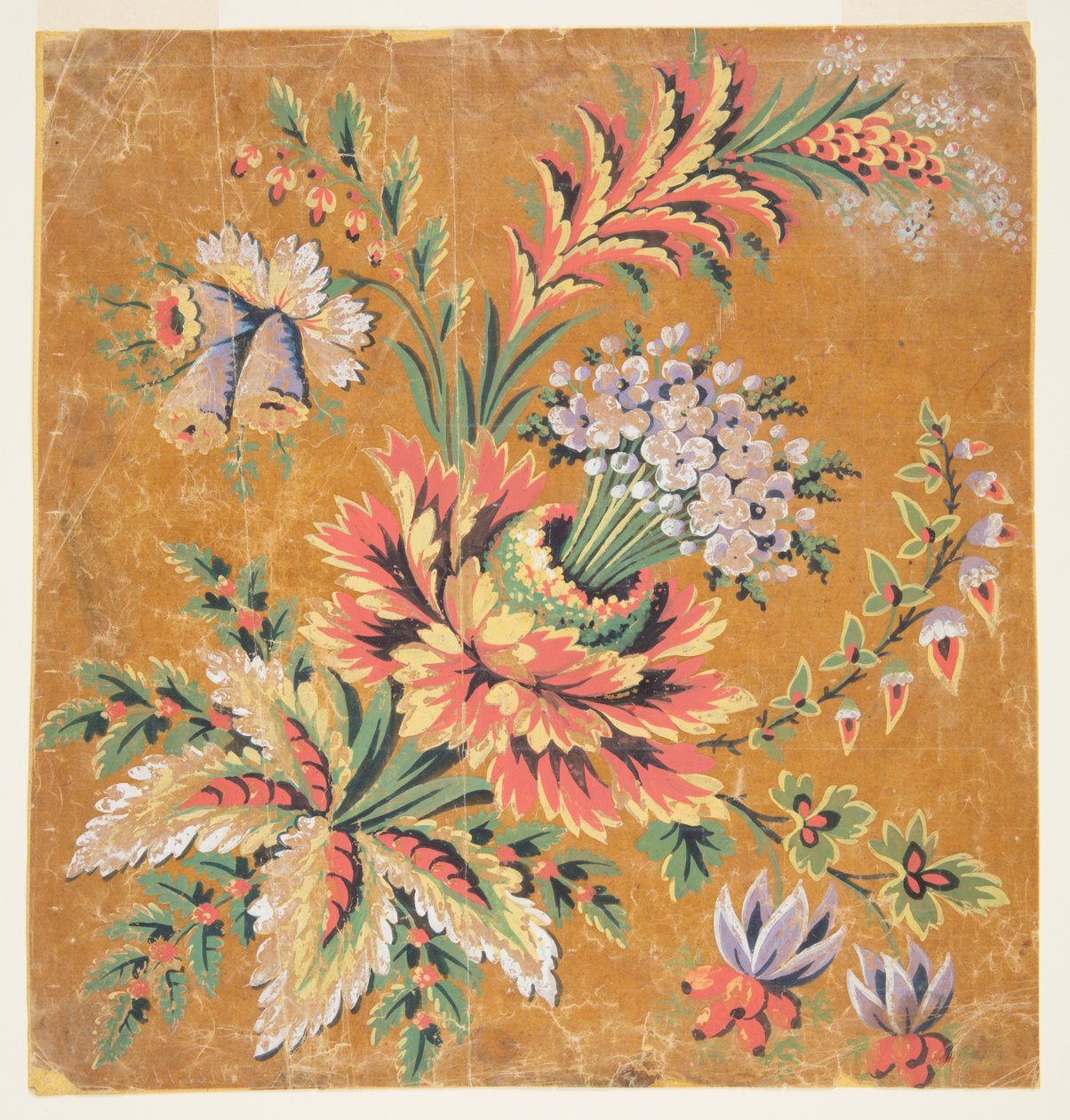 Design for et vevd eller brodert hjørnemotiv av Unknown artist