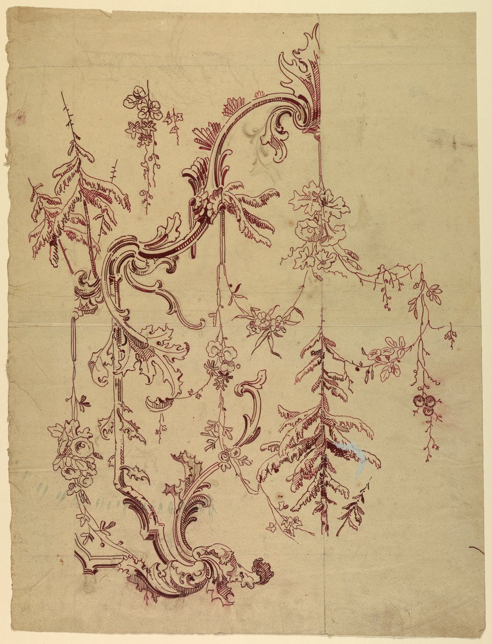 Design for et vevd eller trykt stoff eller tapet av Unknown artist