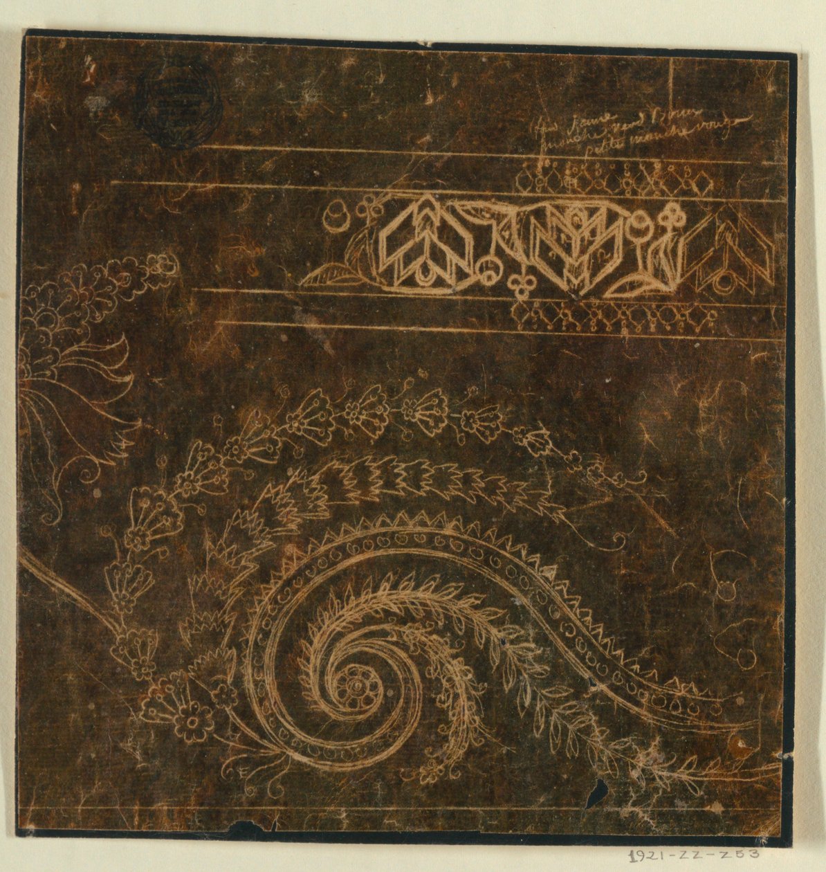 Design for et brodert kantmotiv, uferdig av Unknown artist