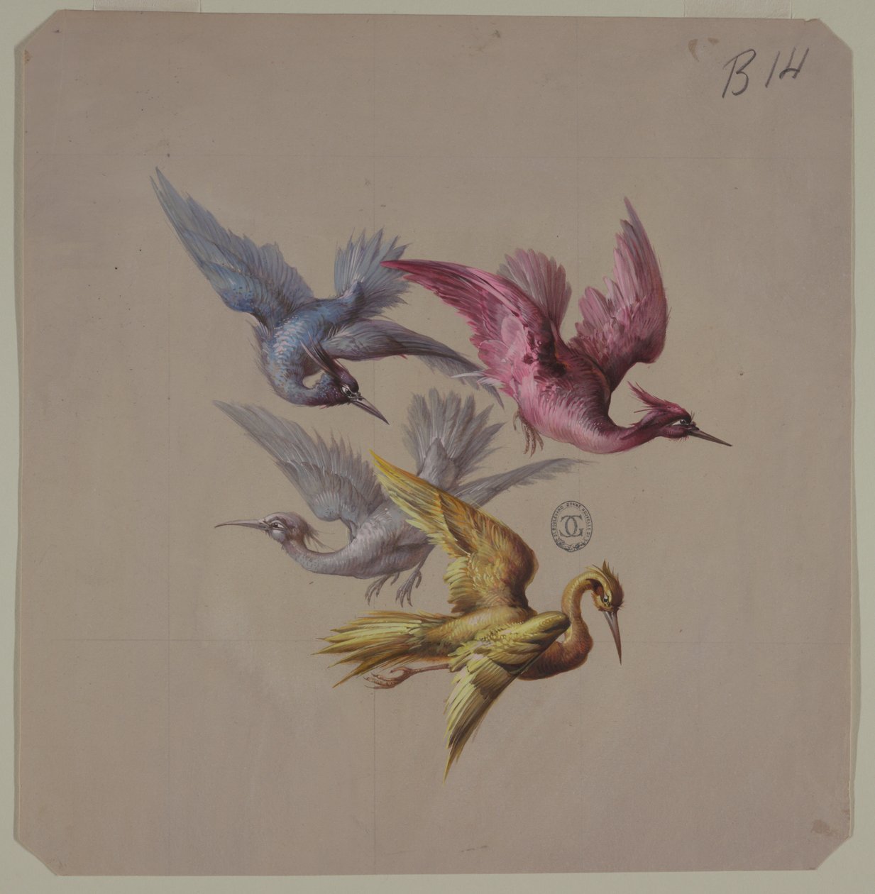 Design for tapet og tekstiler: Fugler av Unknown artist
