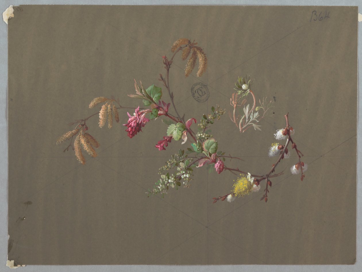 Design for tapet og tekstiler: Blomster av Unknown artist