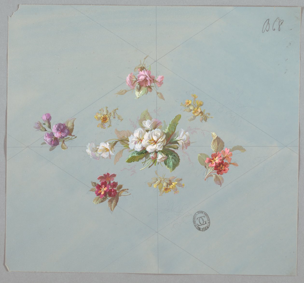 Design for tapet og tekstiler: Blomster av Unknown artist
