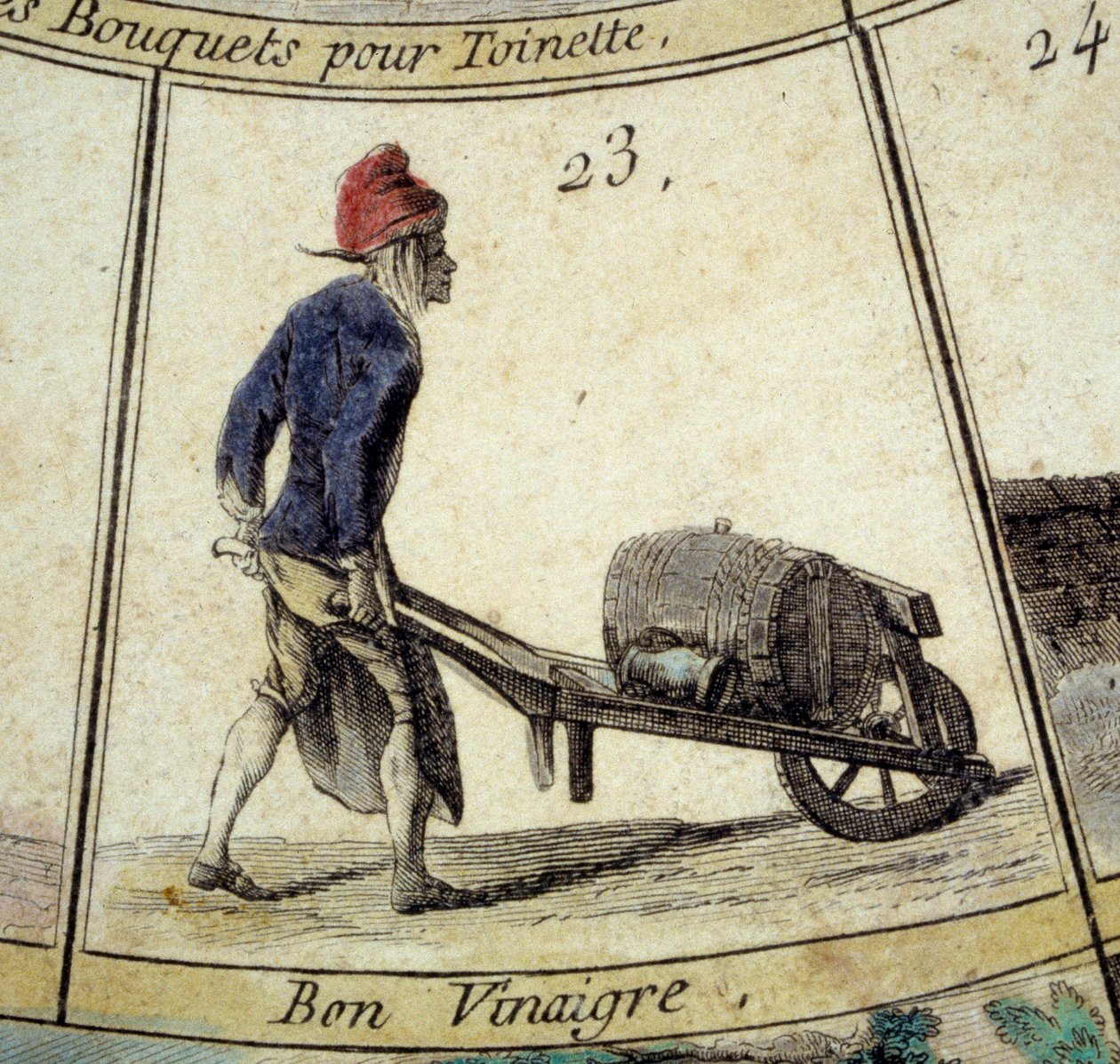 Detalj av spillet til Cree of Paris-gåsen: eddikhandler. Gravering fra 1700-tallet. Coll. Forlater. av Unknown artist