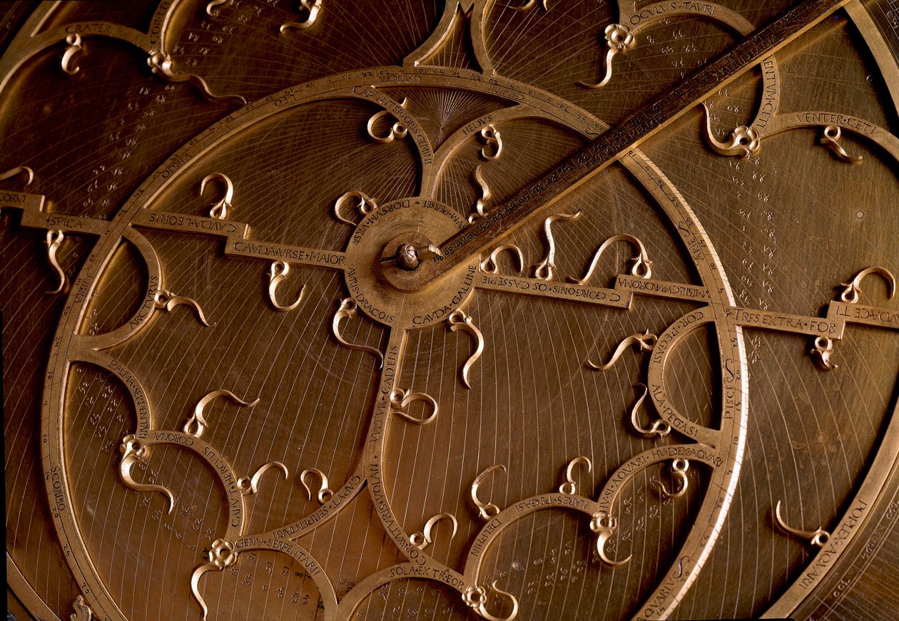 Detaljvisning av en kobber-astrolabium. Firenze fra 1600-tallet, institutt og museum for vitenskapshistorie av Unknown artist