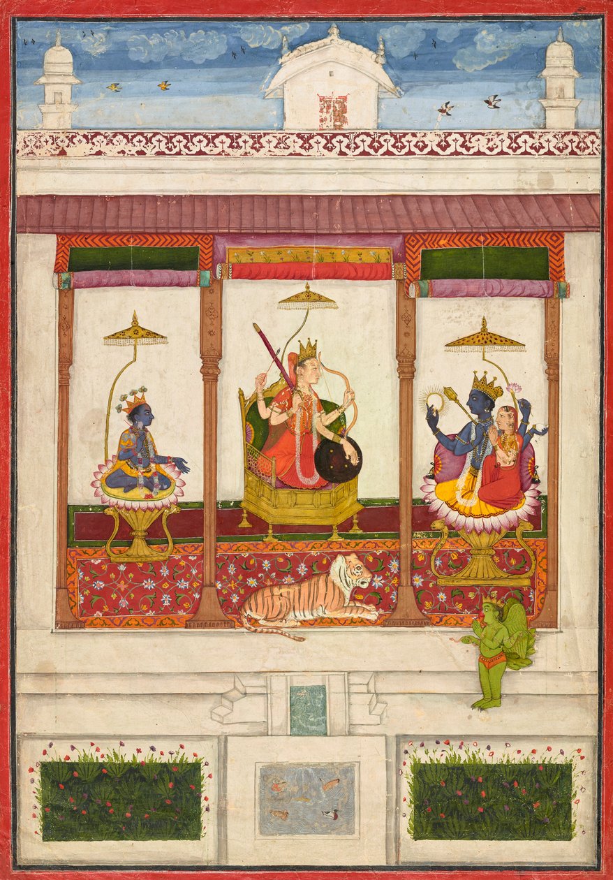 Devi med Krishna og Vishnu i et palass av Unknown artist