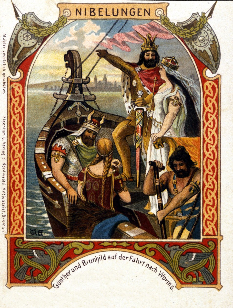Die Nibelungen , opera komponert av Heinrich Dorn (1804-1892) i 1854, tysk dirigent og komponist. kromolitografi fra 1800-tallet. av Unknown artist