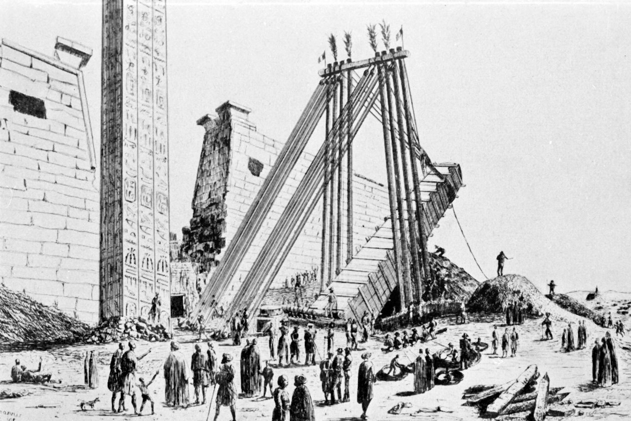 Forskyvning av Luxors obelisk i 1829. av Unknown artist