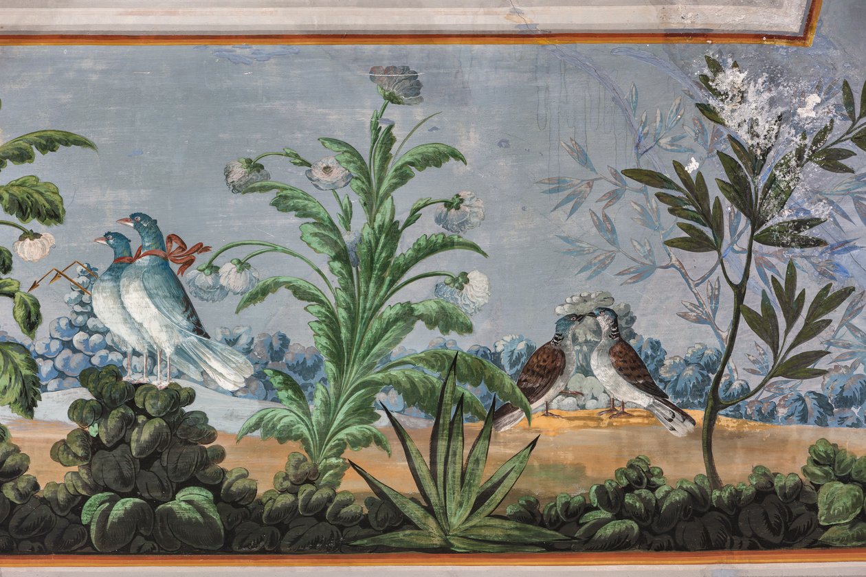 Duer og blomster, detalj av 3743687 (fresco) av Unknown artist