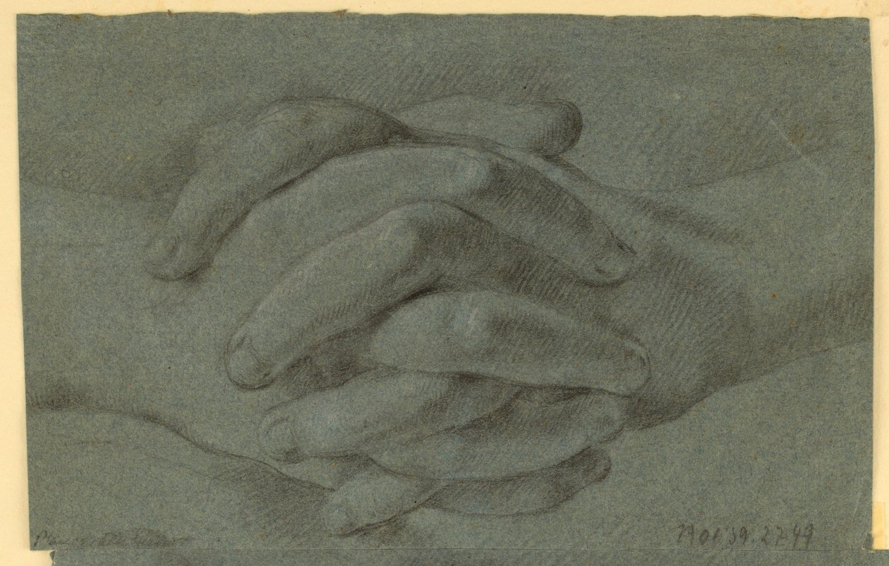 Tegning: En studie av foldede hender av Unknown artist