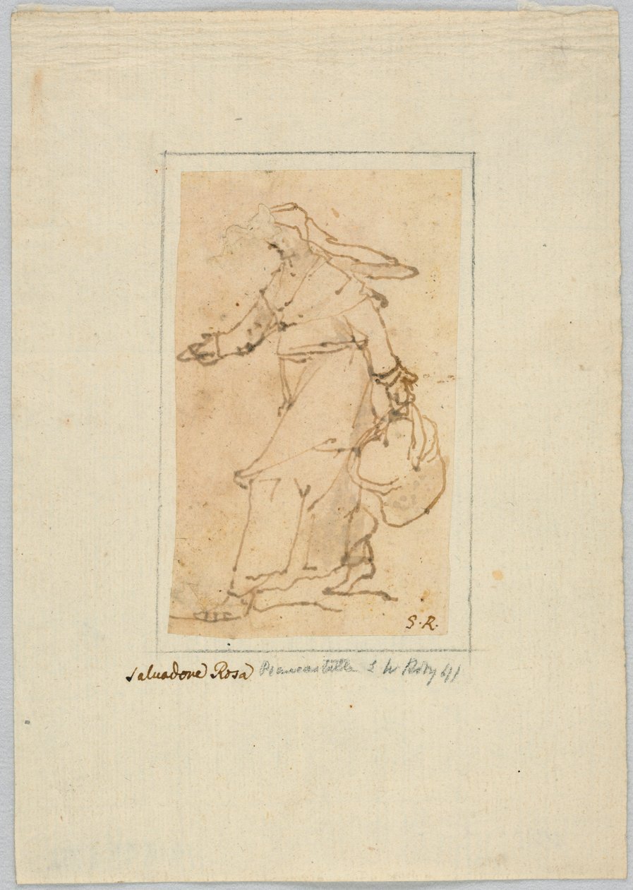 Drawing: Sketch of a woman walking and carrying a basket   1257454   no       norwegian Successfully Translated  Original: Klederdracht van Bunschoten in Utrecht, 1857 Provincie Utrecht. Bunschooten / XXI (title on object) Translat: Klederdracht van Bunsch av Unknown artist