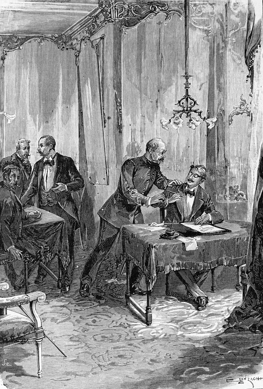 Dreyfus sak. Arrestasjon av kaptein Alfred Dreyfus 15.10.1894 etter diktat. av Unknown artist