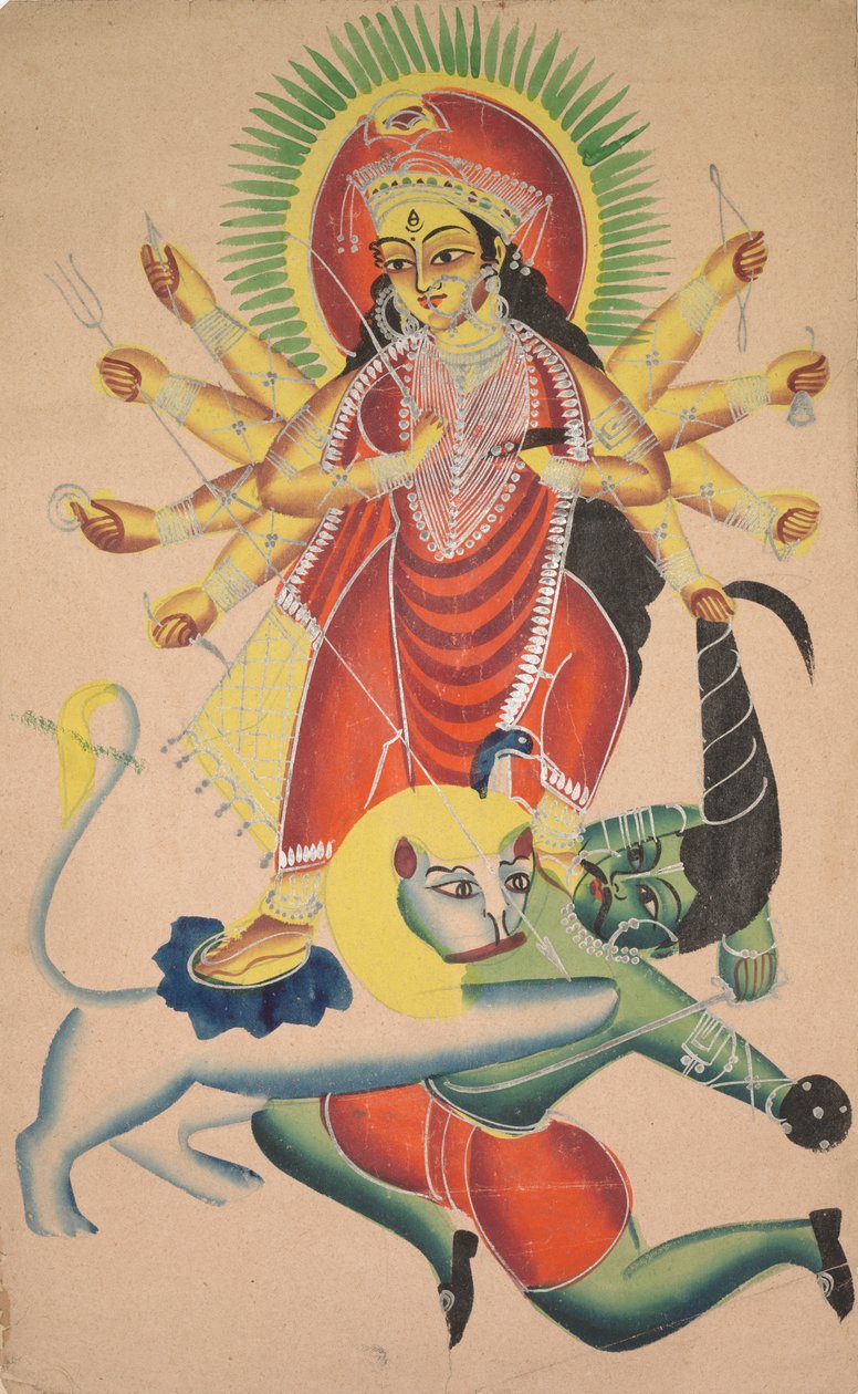 Durga dreper demonen Mahisha av Unknown artist
