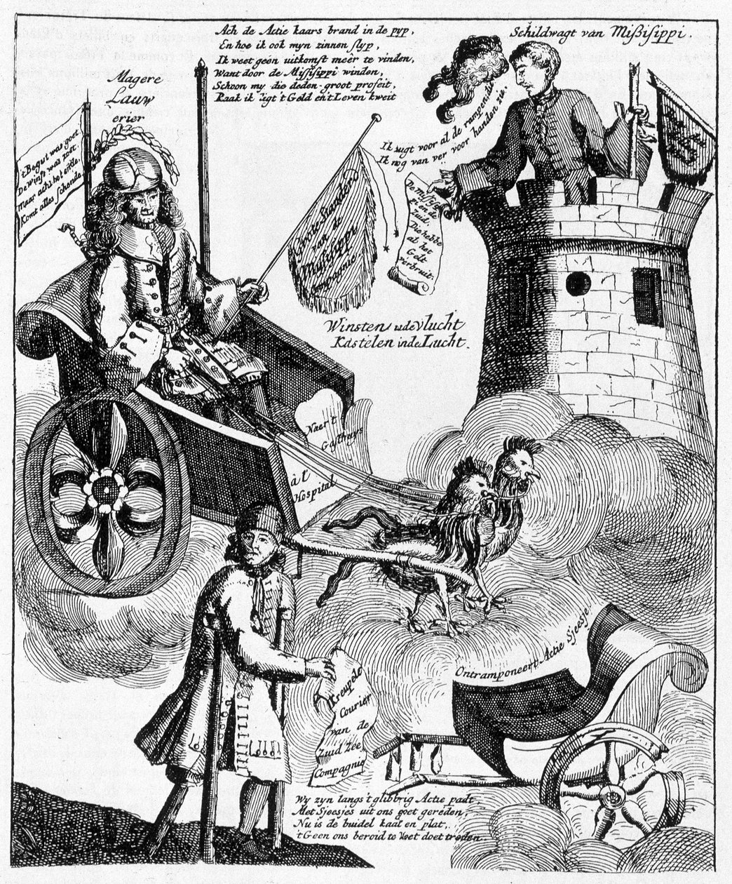 Nederlandsk satirisk trykk mot John Law (1671-1729), om Mississippi-saken av Unknown artist