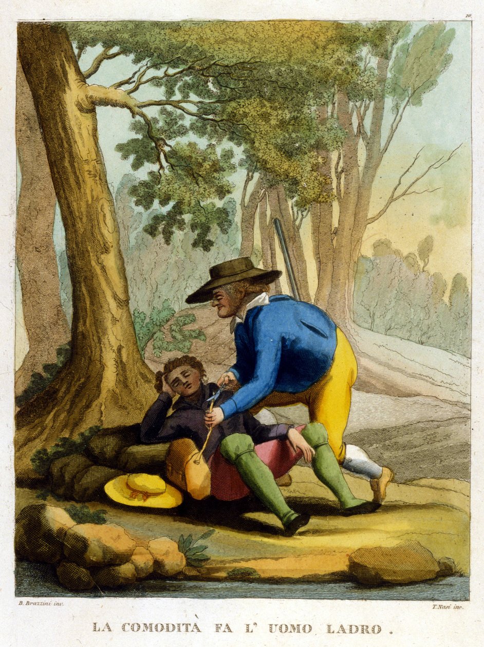 Letthet gjør mennesket til en tyv. Illustrasjon fra en samling av ordtak fra 1700-tallet. av Unknown artist