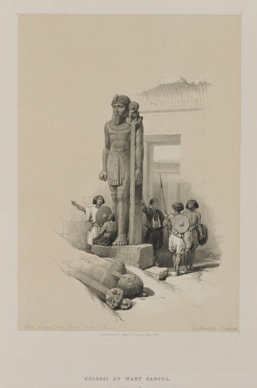 Egypt og Nubia, bind II: Kolossen foran tempelet ved Wady Saboua, Nubia av Unknown artist
