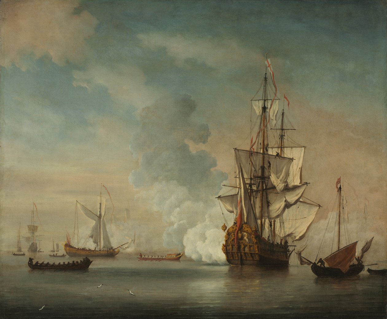 Engelsk krigsskip skyter en hilsen av Unknown artist