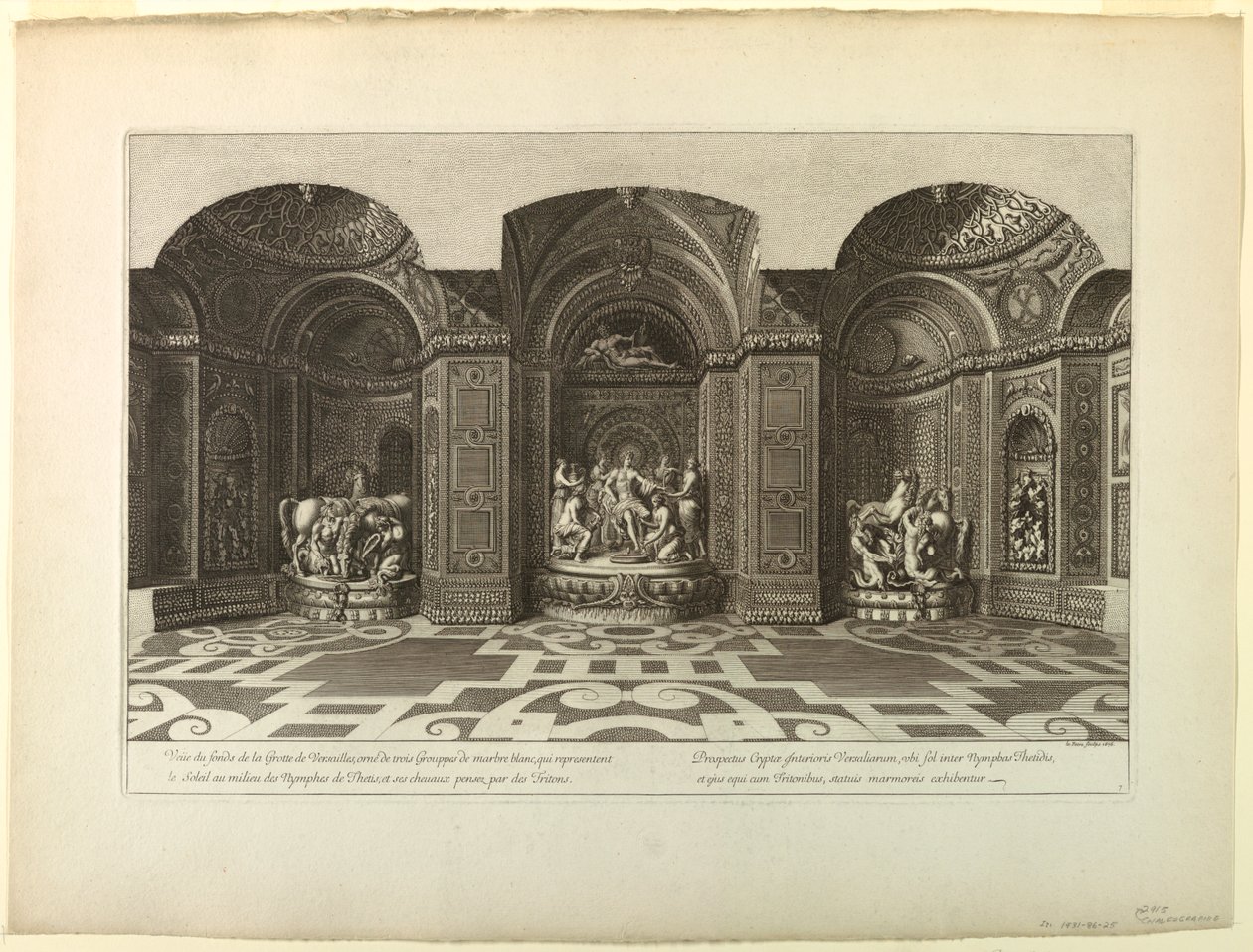 Gravering: Versailles, Grotte, Interiør. av Unknown artist