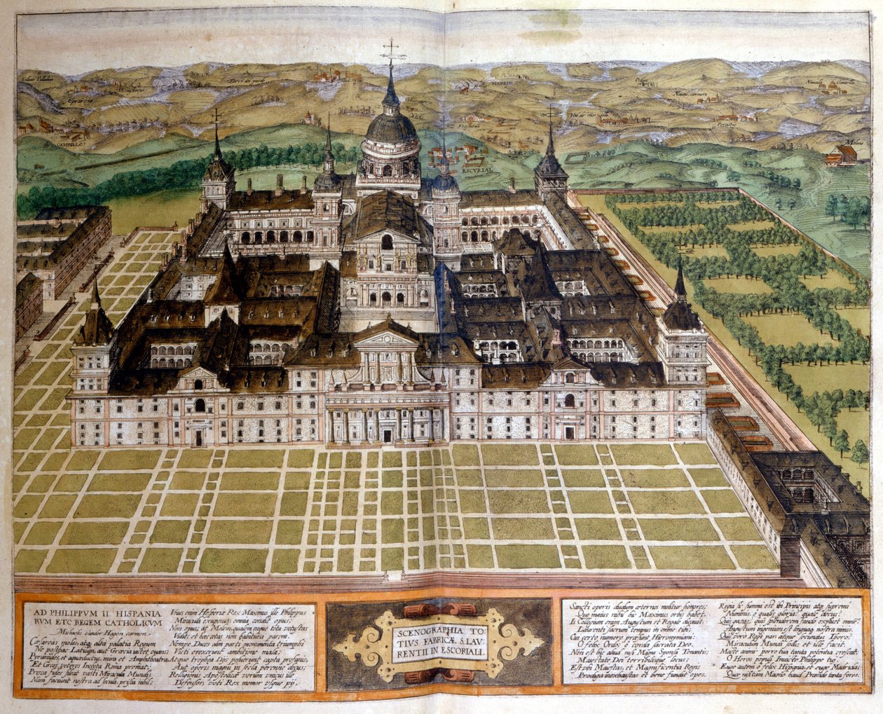 Gravering som representerer palasset til Escorial eller Escorial i Spania. sd. 17. århundre. av Unknown artist