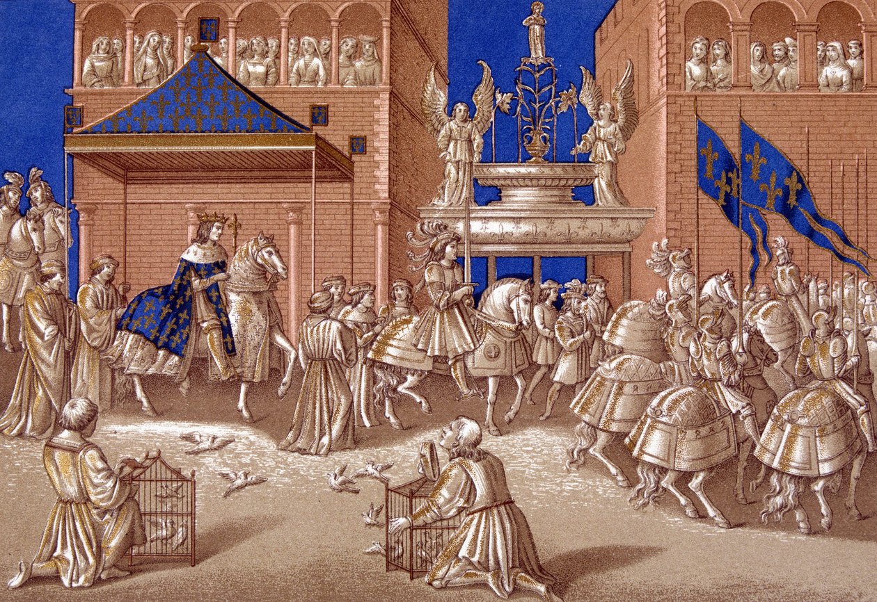 Inngangen til Charles VII (1403-1461) til Paris. 1800-talls kromolitografi. av Unknown artist