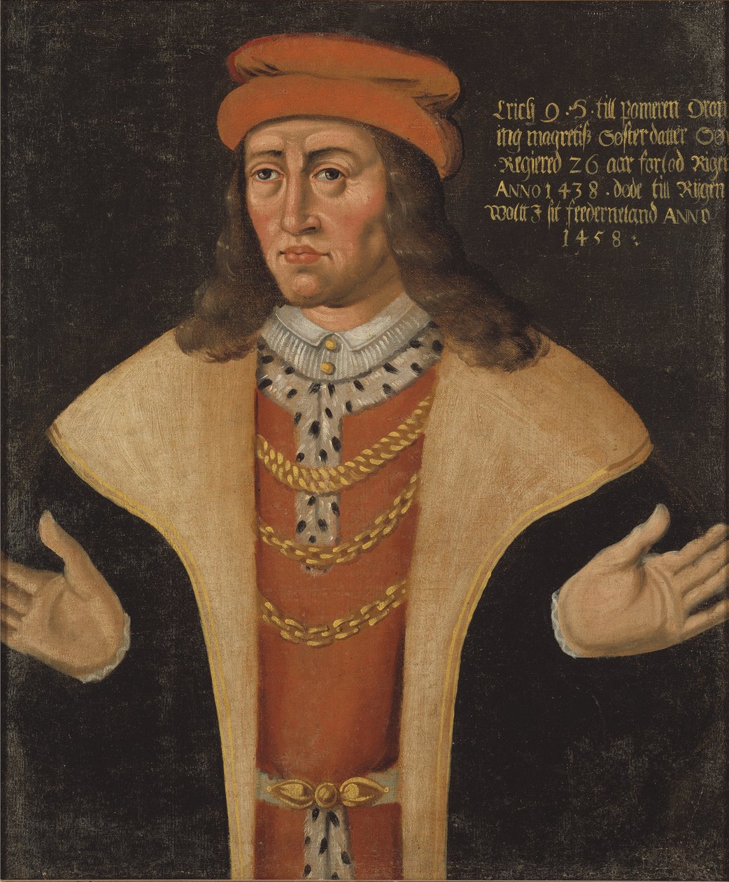 Erik (Eric) I de Pomeranie, roi de Danemark, Norvege et Suede - Portrett av Erik av Pommern (1382-1459), konge av Danmark, Norge og Sverige, Anonym . Olje på lerret. Mål: 78x64 cm. Nationalmuseum Stockholm av Unknown artist