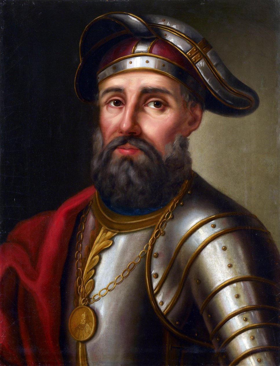 Ermak Timofeievitch - Portrett av kosakkens leder, erobreren av Sibir Yermak Timopheyevich (1540-1585), Anonym. Olje på lerret av Unknown artist
