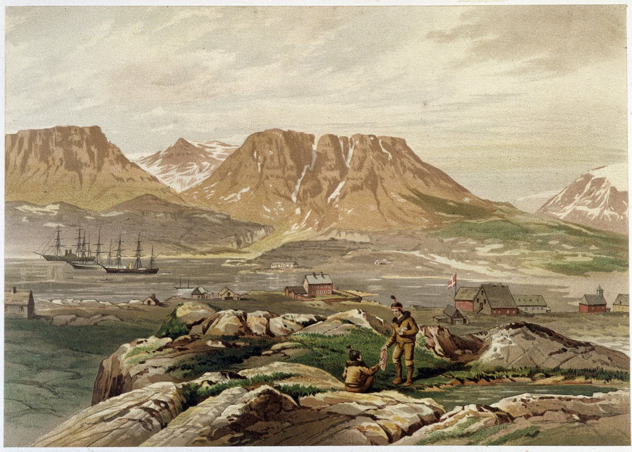 Eskimoer og bosetting - i "The shores of the polar sea, an Arctic expedition narration"", av Dr. Edward Moos, Marcus Nard & Co, London av Unknown artist