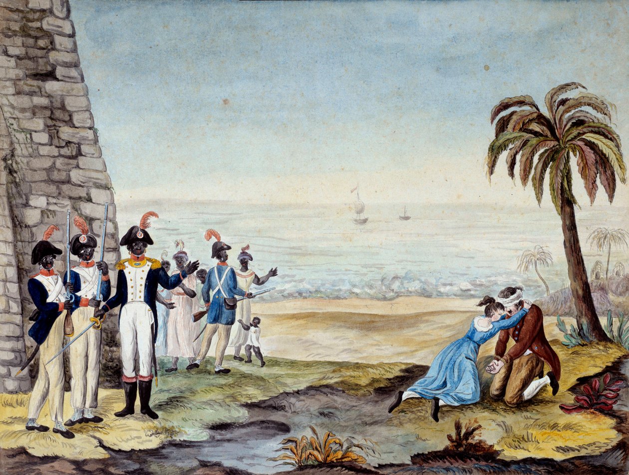 Henrettelse av en nybygger: Henrettelse av en nybygger under opprøret i Santo Domingo (Sentral-Amerika, Antillene) i 1791. Gravering av 1700-tallet. Chartres, Museum of Fine Arts av Unknown artist