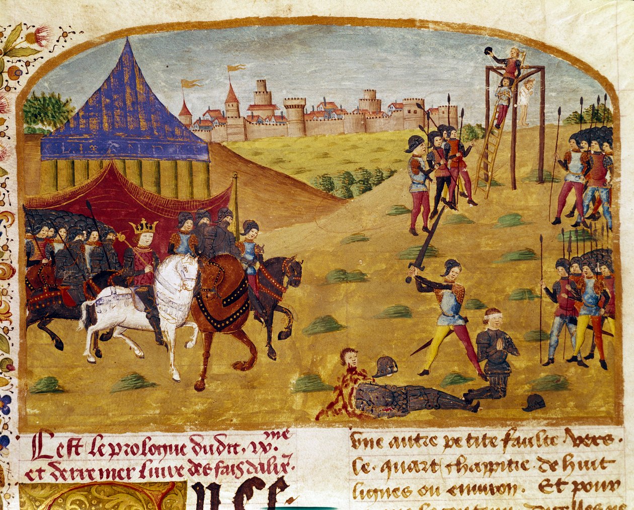 Henrettelse av forrædere Miniatyr hentet fra "" Faktabok om Alexander den store"" av Quintus Curtius Rufus (Quinte Curce) (1. århundre), ca. 1468. (Ms 1335) Reims. Kommunebibliotek av Unknown artist