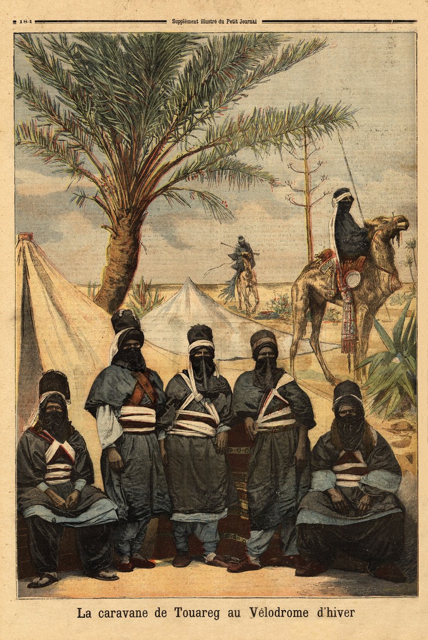 Utstilling av campingvognen til Touareg på vintervelodromen. Gravering i "" Le petit journal"" 4/06/1894. Selvas samling. av Unknown artist