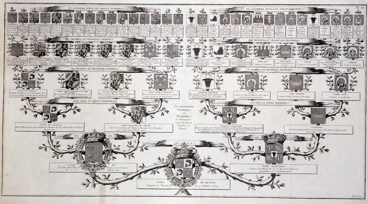 Familietre til delfinen fra Frankrike, sønn av Louis XV og Marie Leczcinski - i "" Encyclopedia"" av Diderot av Unknown artist