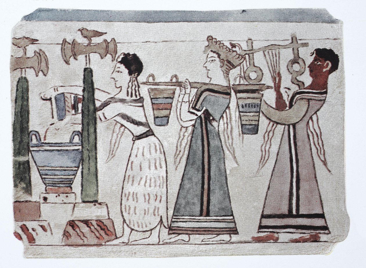 Mote, egeisk fønikisk kultur, 2000-500 f.Kr. Kvinner med vannbøtter bak en harpist av Unknown artist