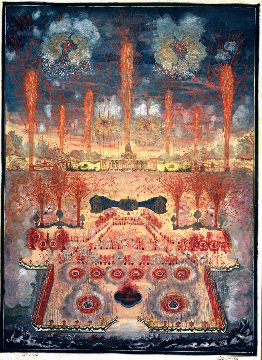 Fyrverkeri og belysning 16. juni 1744 i Moskva (Russland). Anonymt verk, akvarell og gouache på papp, midten av 1700-tallet. Rokokkostunst. Statens historiske museum, Moskva. av Unknown artist